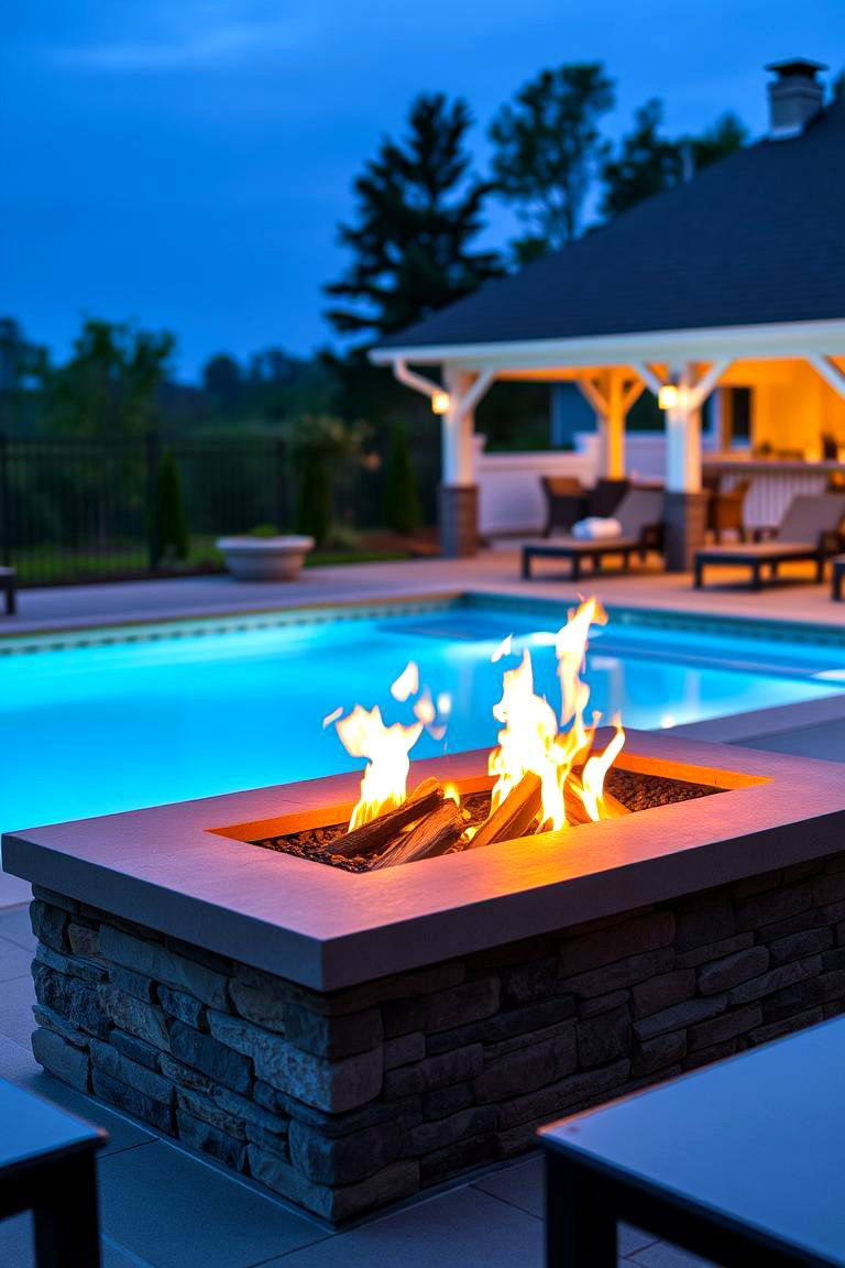 Pool with a Fire Pit for Year Round Enjoyment - 24 Backyard Pool Ideas