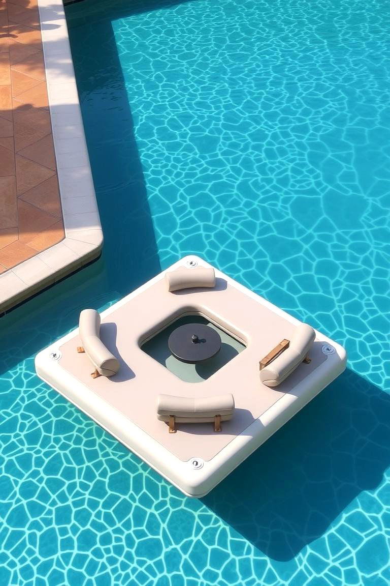 Pool with a Floating Platform for Extra Lounge Space - 24 Backyard Pool Ideas