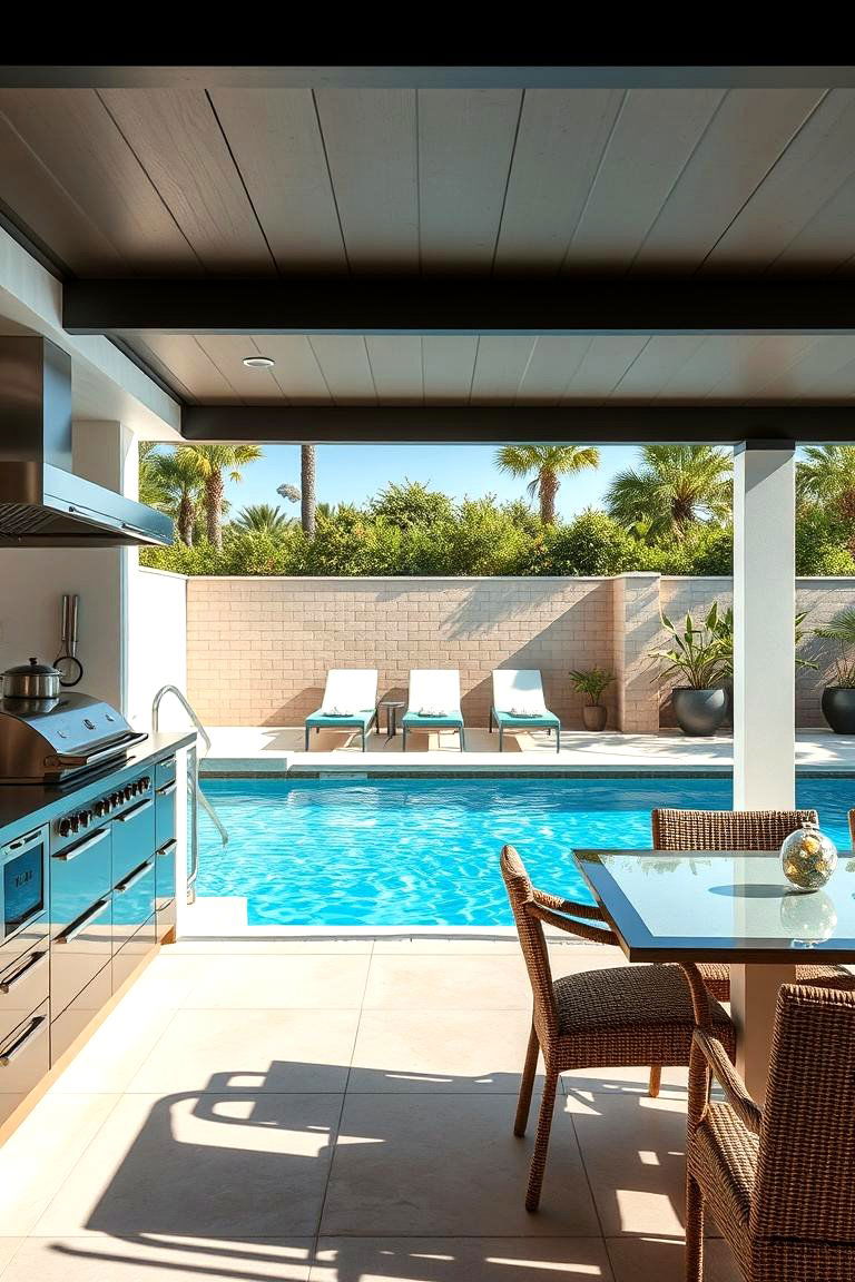 Poolside Cooking and Dining Area - 24 Luxury Outdoor Kitchen Ideas