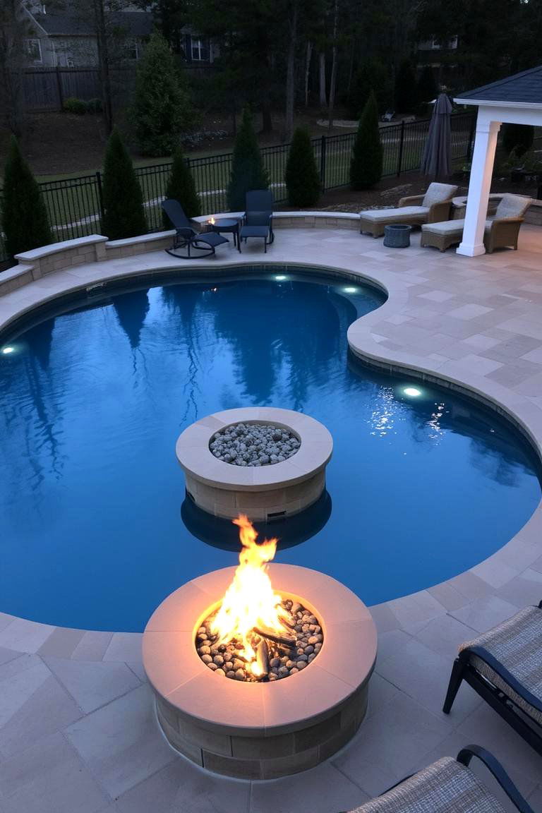Poolside Fire Pit for Cozy Evenings - 24 Semi Inground Pool Ideas