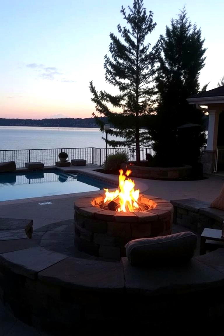 Poolside Fire Pit for Cozy Nights - 24 Above Ground Pool Landscaping Ideas
