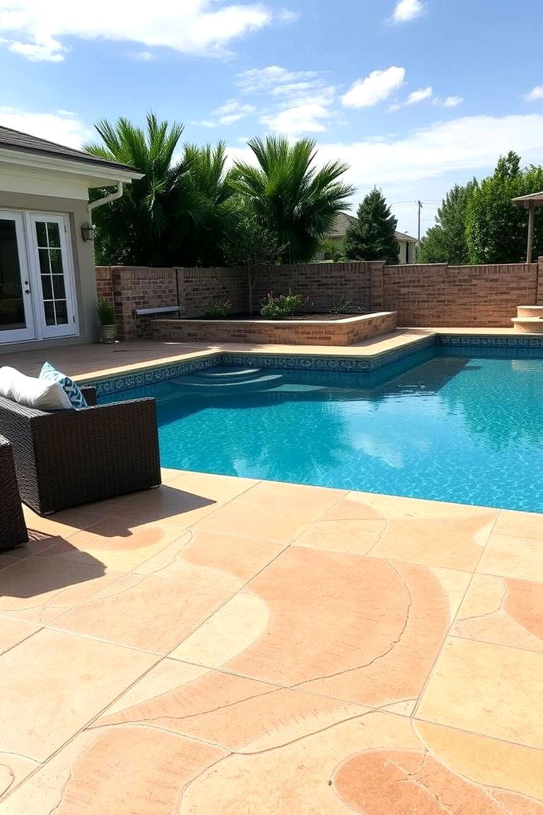 Poolside Lounge Ambiance - 24 Stamped Concrete Pool Deck Ideas