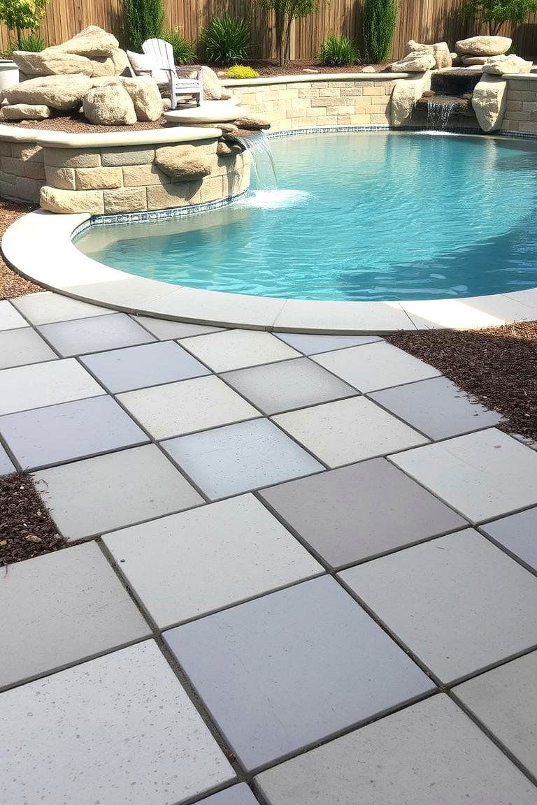 Poolside Pavers with Water Features - 24 Concrete Pavers Around Pool Ideas