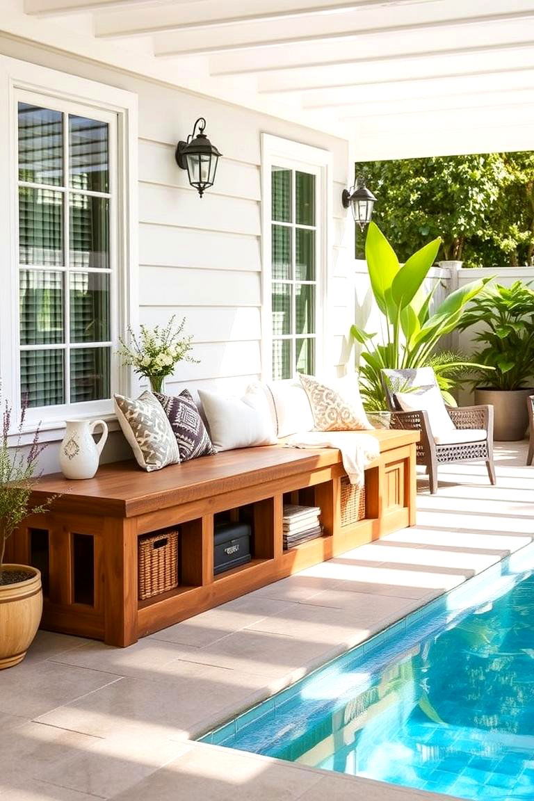 Poolside Storage Bench - 24 Pool Storage Ideas