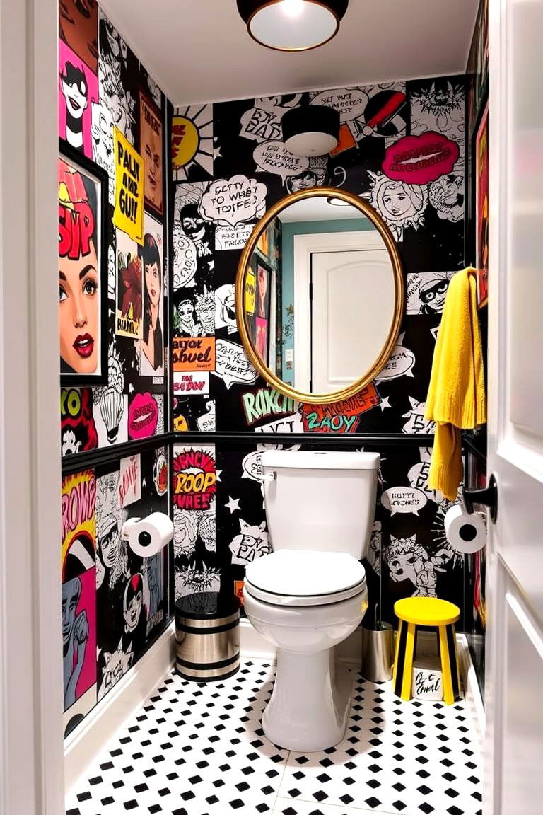Pop Art Accents - 24 Black and White Powder Room Ideas