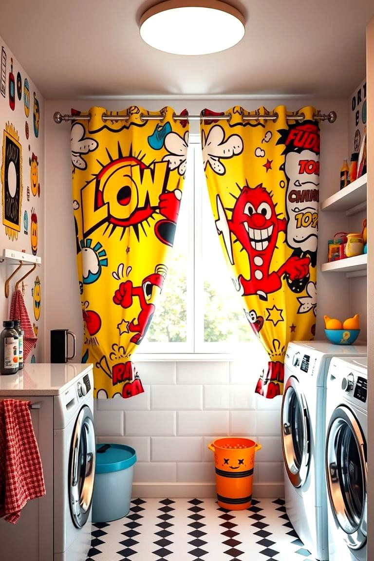 Pop Culture Themed Curtains - 24 Laundry Room Curtain Ideas