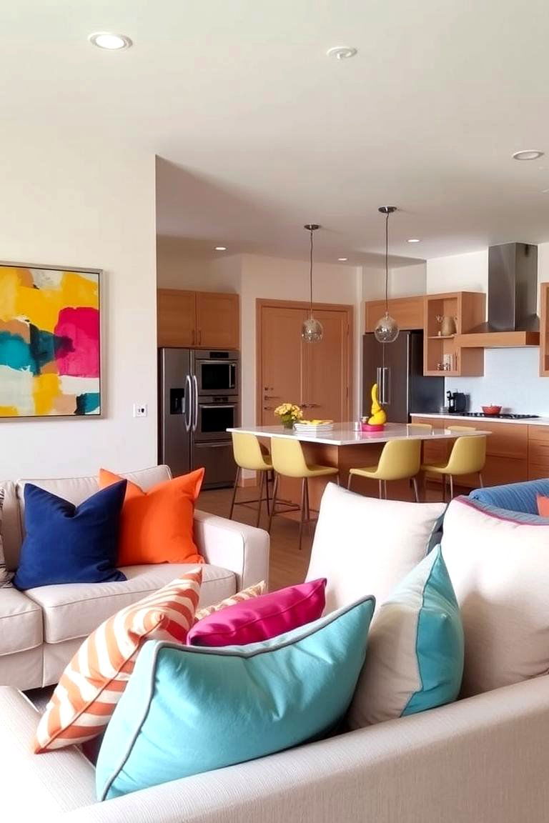 Pops of Color for Personality - 24 Open Kitchen Living Room Ideas