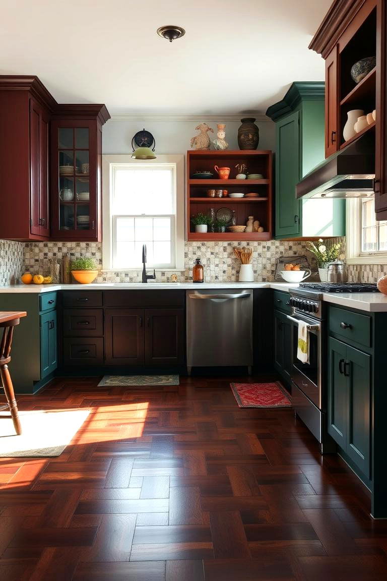 Pops of Color to Brighten - 24 Kitchen With Dark Wood Floors