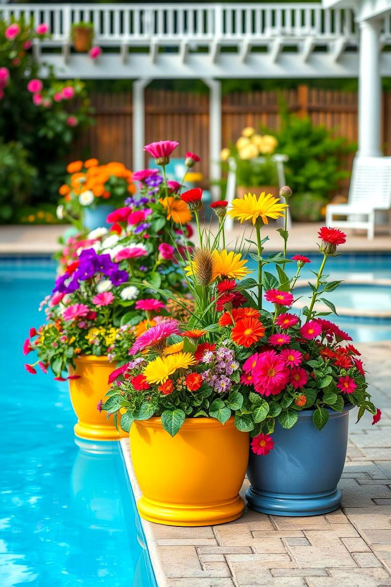Pops of Color with Planters - 24 Pool Landscaping Ideas