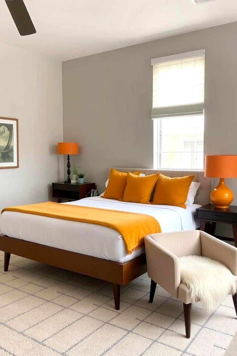 Pops of Teal Mustard Yellow or Orange - 24 Midcentury Modern Bedroom Decorating Ideas