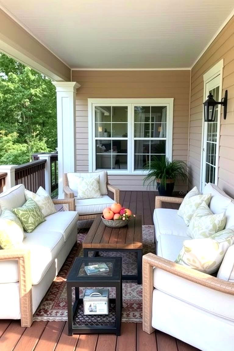 Porch Deck with Comfortable Lounge Furniture - 24 Front Porch Deck Ideas