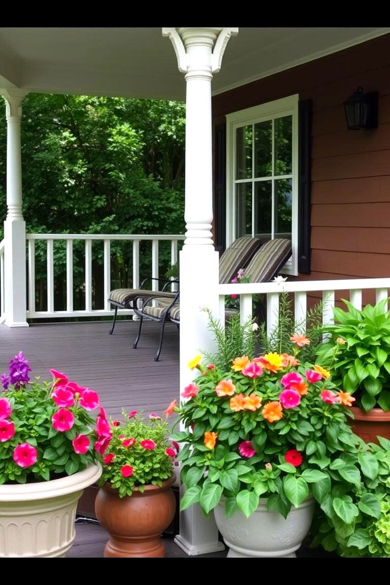 Porch Deck with Planters - 24 Front Porch Deck Ideas