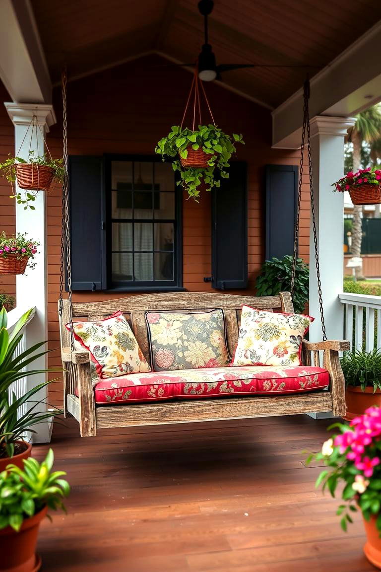 Porch Swing with Cushions - 24 Front Porch Swing Ideas