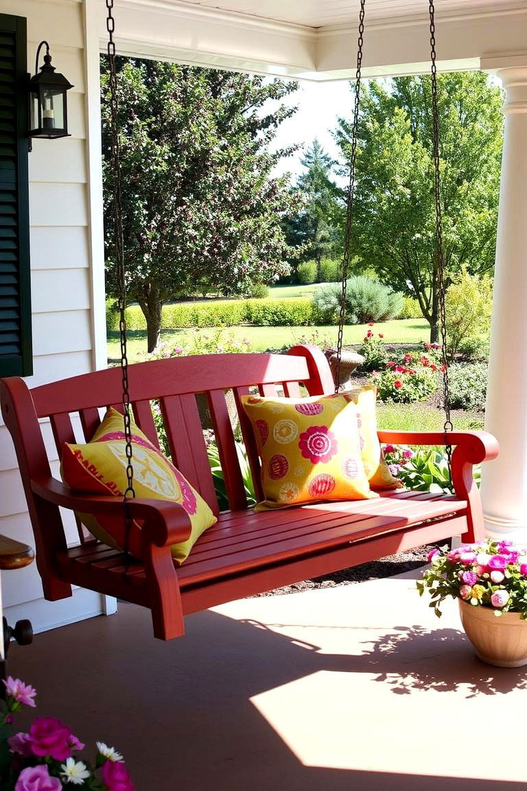 Porch Swing with Pillows - 24 Front Porch Swing Ideas