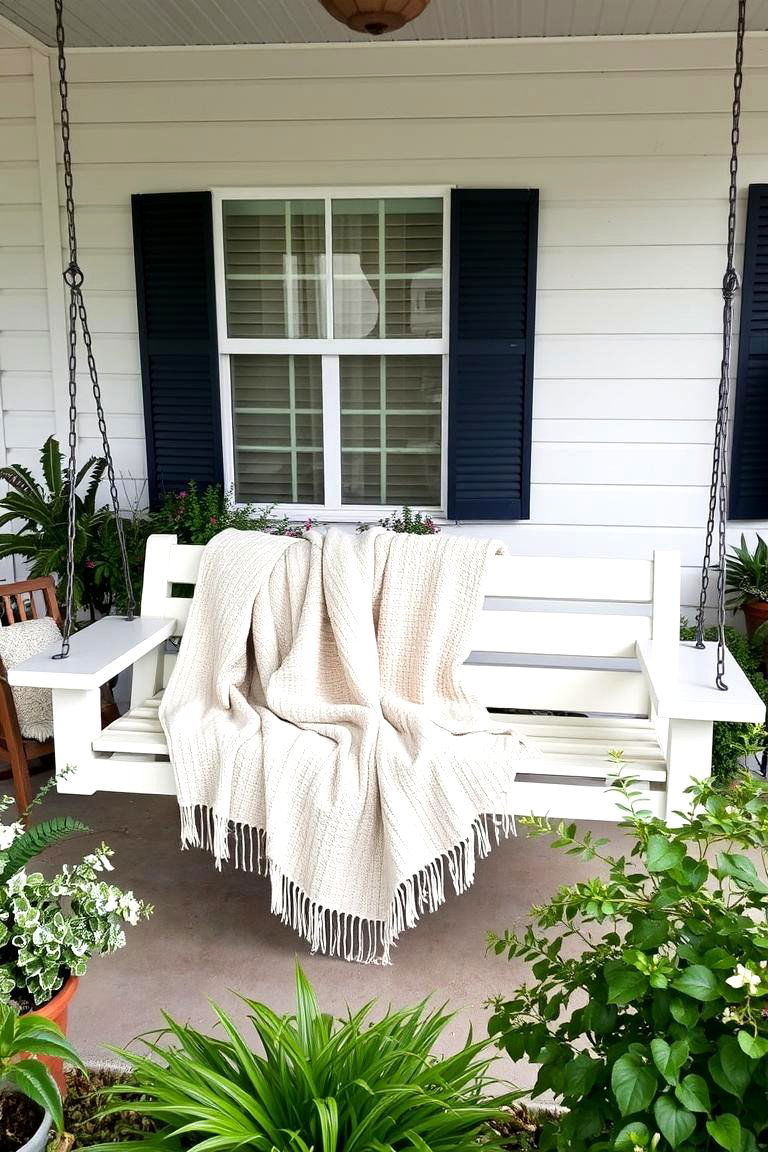 Porch Swing with Side Tables for Added Convenience - 24 Southern Front Porch Ideas