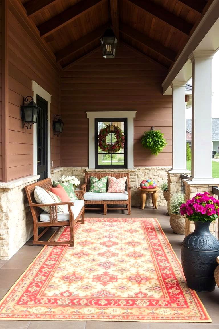 Porch with Farmhouse Style Rugs - 24 Farmhouse Porch Ideas