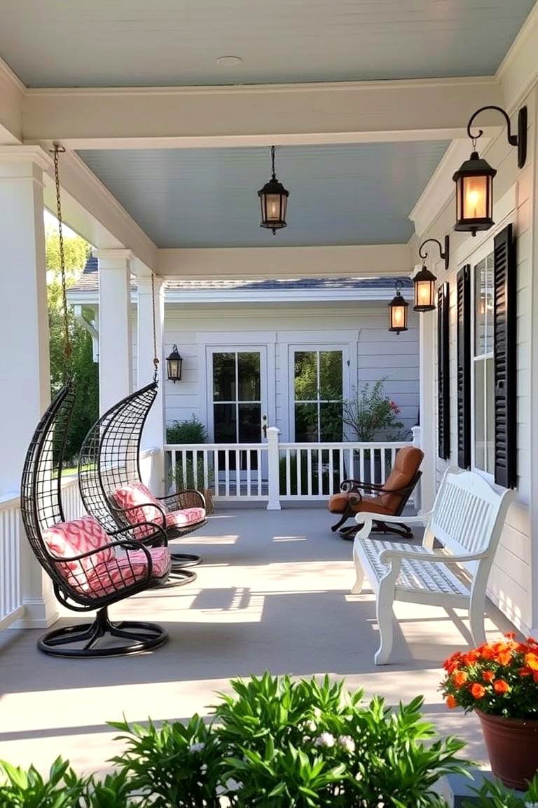 Porch with Hanging Chairs - 24 Modern Front Porch Ideas