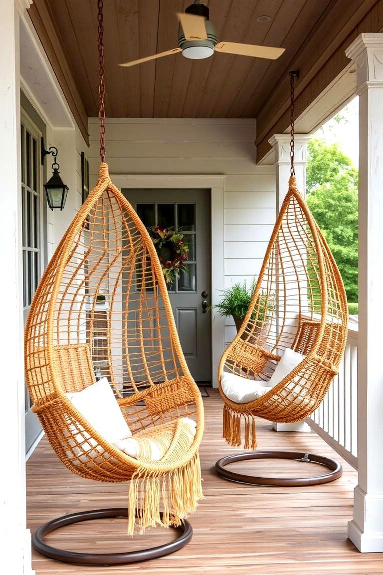 Porch with Hanging Chairs - 24 Farmhouse Porch Ideas