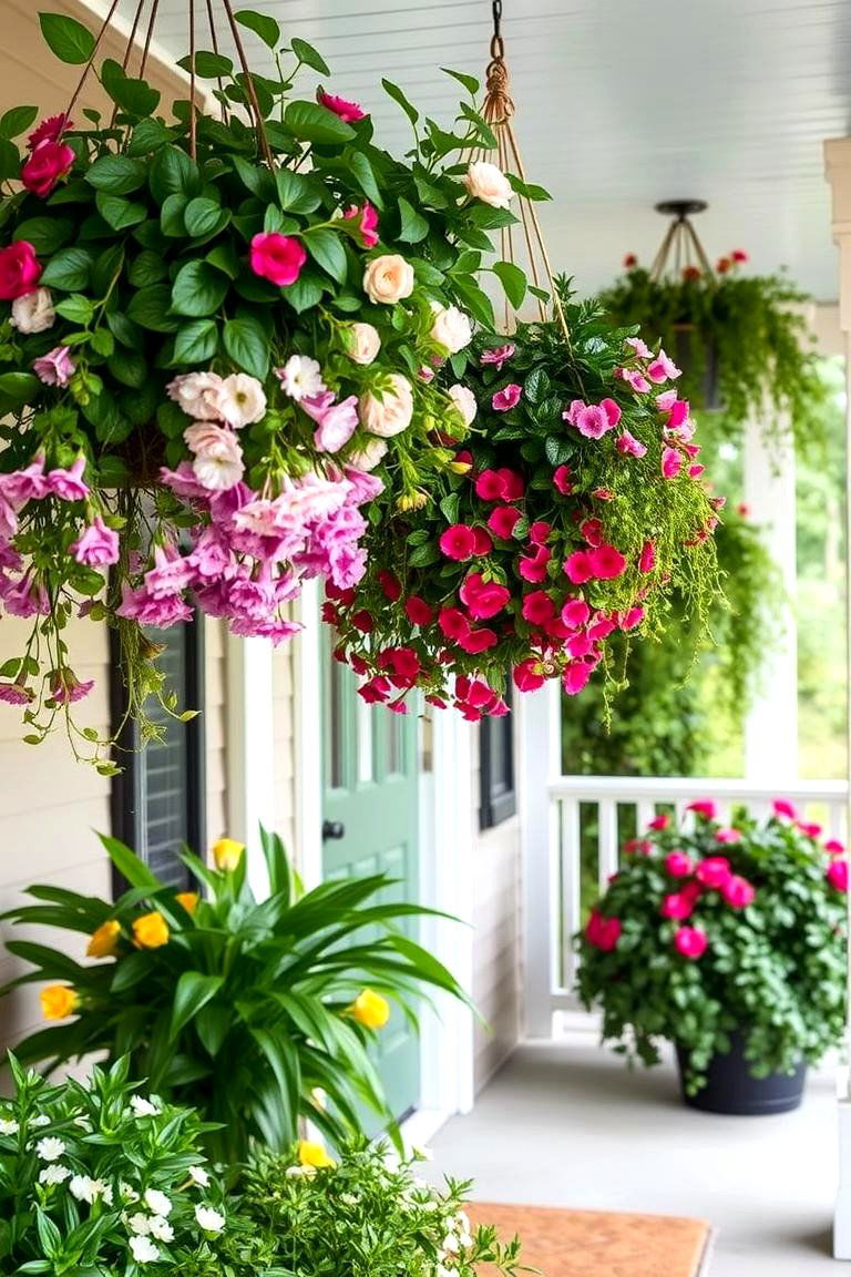 Porch with Hanging Plants - 24 Barndominium Front Porch Ideas