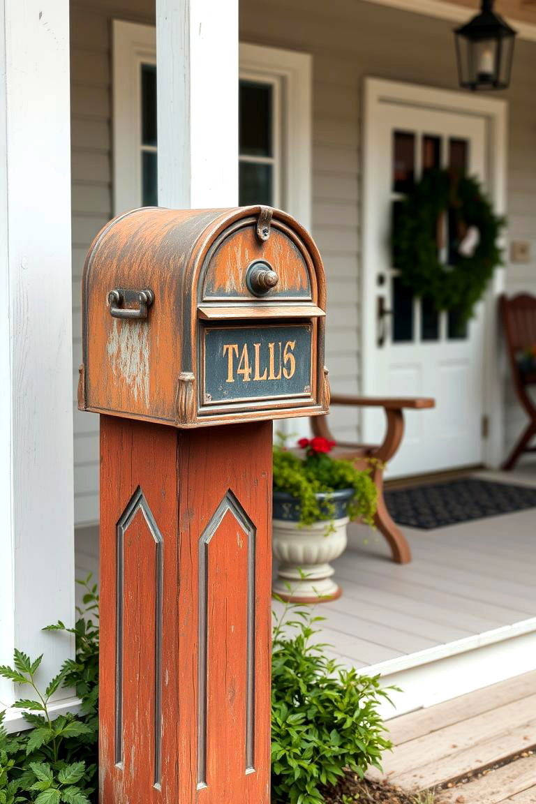Porch with Vintage Mailbox - 24 Farmhouse Porch Ideas