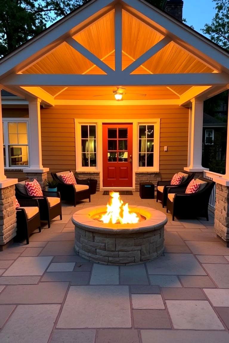 Porch with a Cozy Fire Pit - 24 Barndominium Front Porch Ideas
