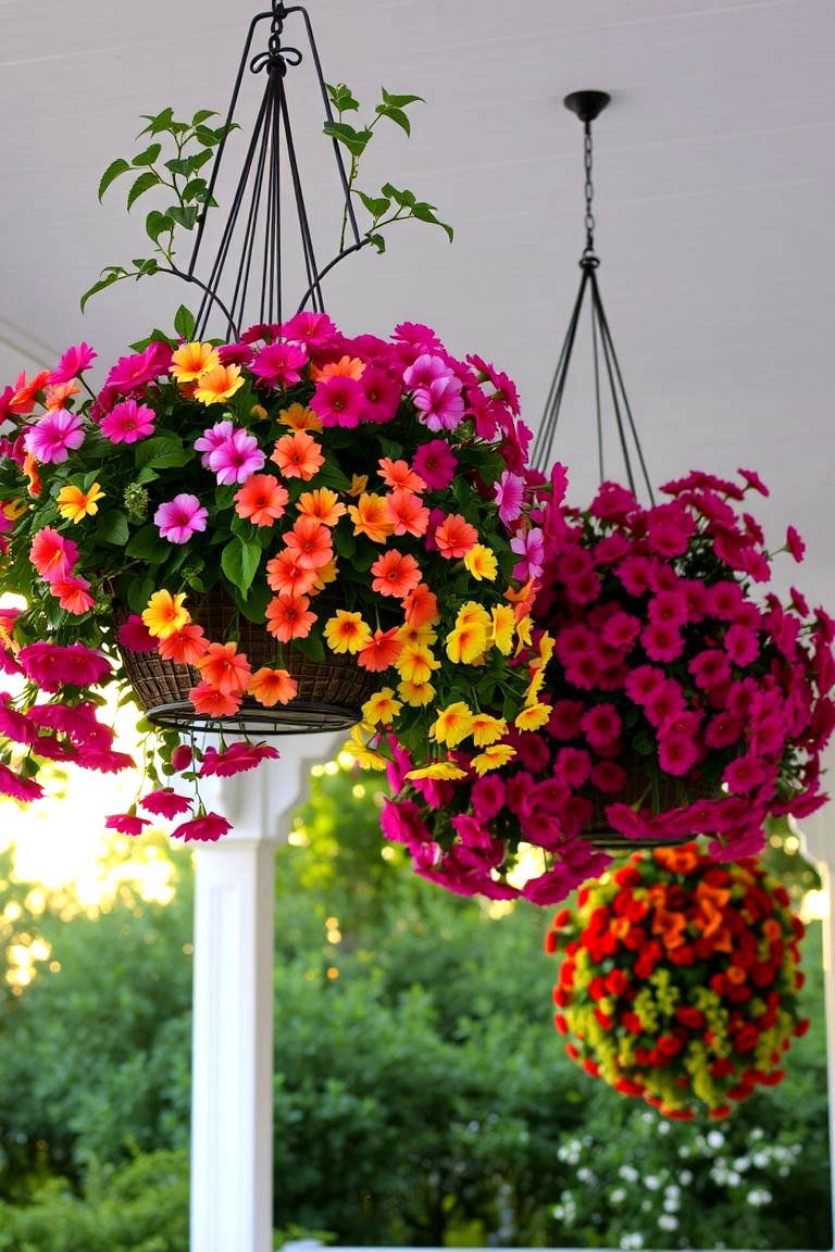 Porch with a Hanging Basket Garden - 24 Southern Front Porch Ideas
