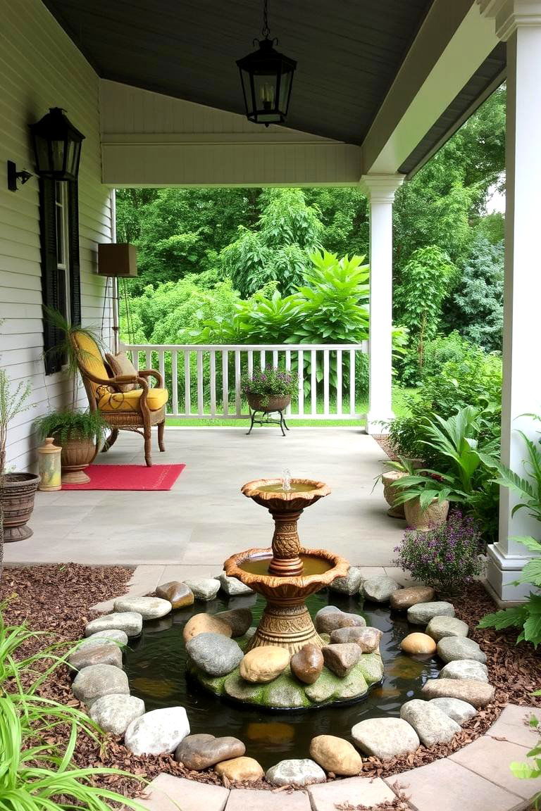 Porch with a Water Feature - 24 Barndominium Front Porch Ideas