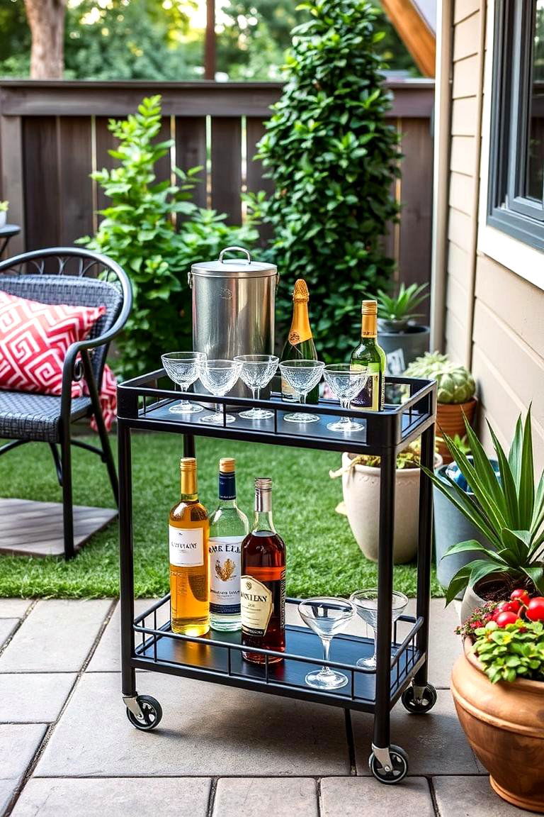 Portable Bar Cart - 24 Small Backyard Patio Ideas
