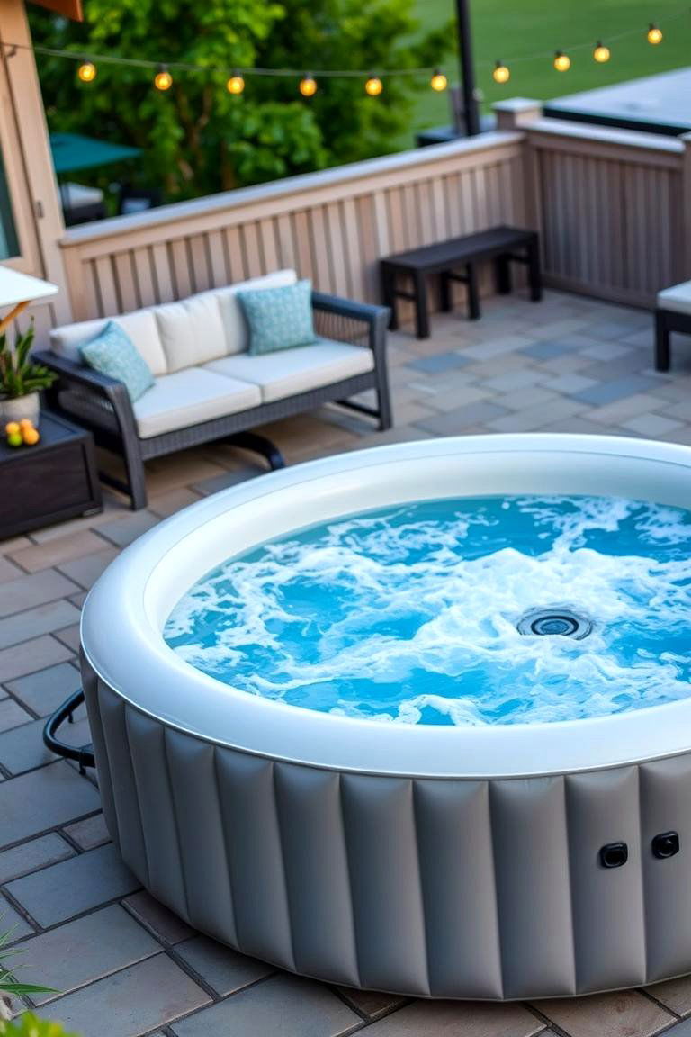 Portable Inflatable Hot Tub on the Patio - 24 Outdoor Bathtub Ideas