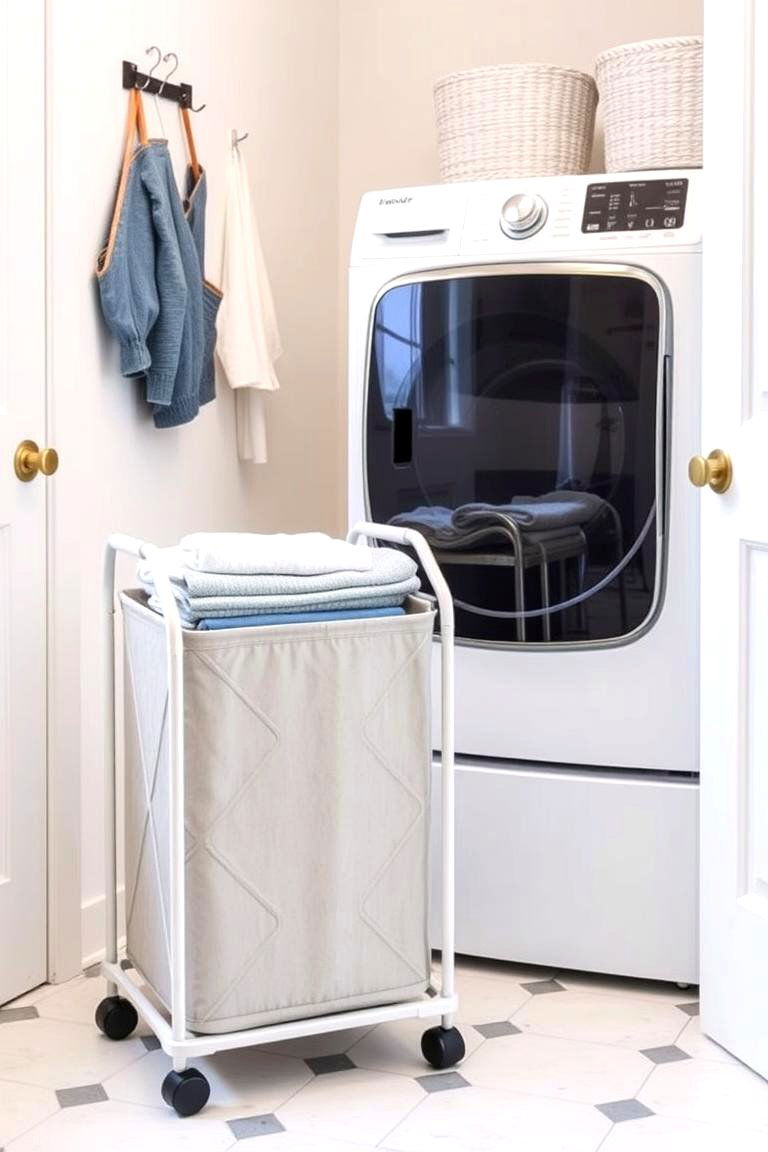 Portable Laundry Cart Mobility Meets Function - 24 Small Laundry Room Ideas With a Top Load Washing Machine