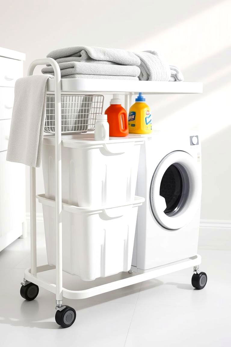 Portable Laundry Cart with Detergent Compartments - 24 Laundry Detergent Storage Ideas