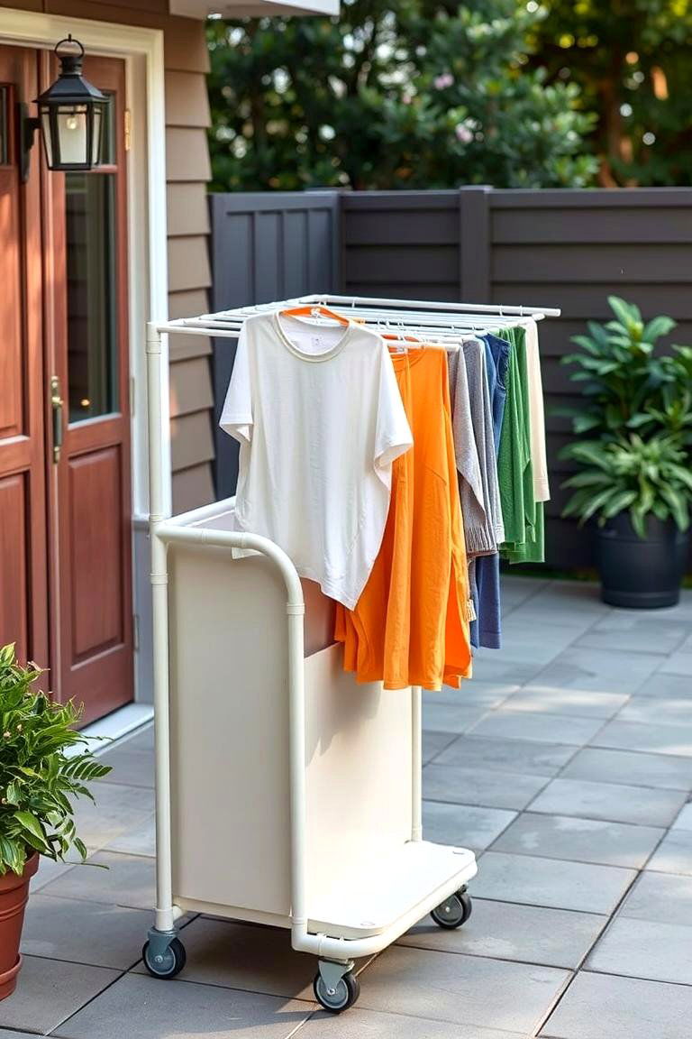 Portable Laundry Cart with Drying Rack - 24 Outdoor Laundry Area Design Ideas