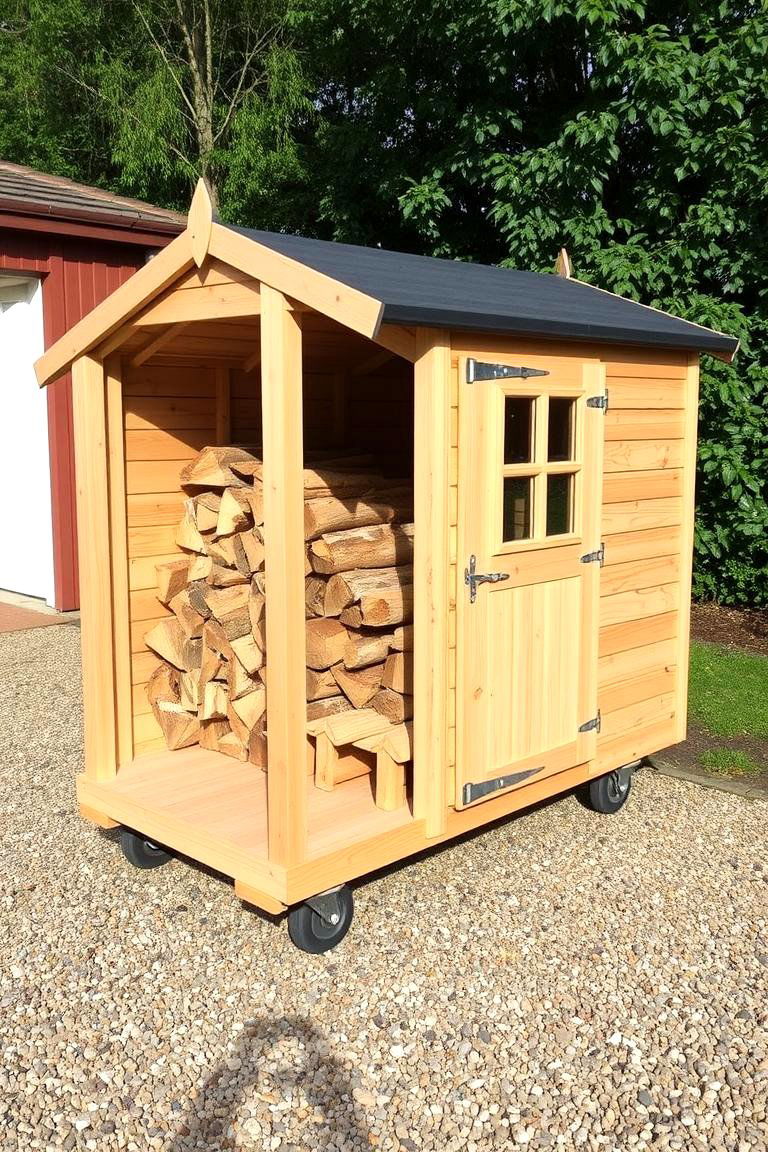 Portable Wood Shed on Wheels - 24 wood shed ideas