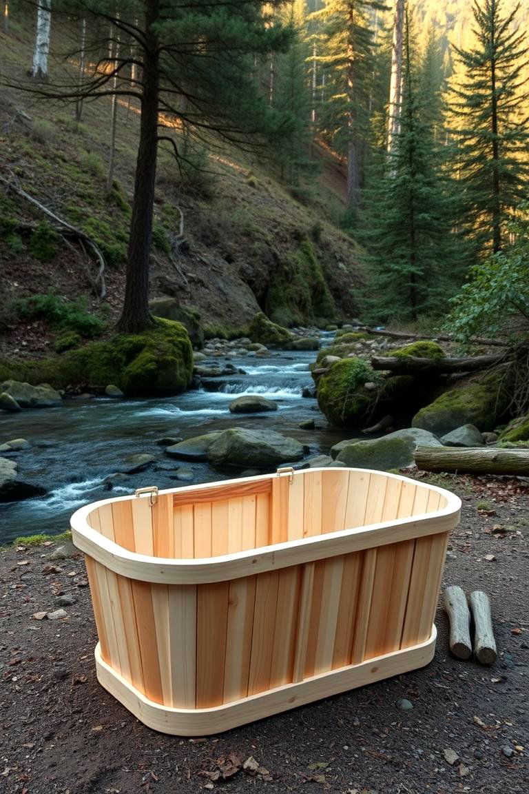 Portable Wooden Tub for Camping Adventures - 24 Outdoor Bathtub Ideas