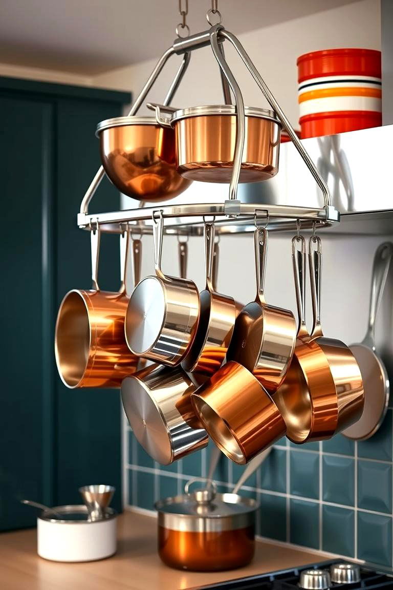 Pot Rack with Retro Appeal - 24 Retro Kitchen Ideas