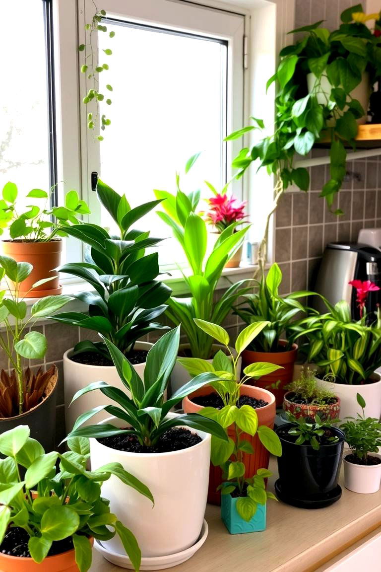 Potted Indoor Plants Arrangement - 24 Earthy Kitchen Ideas