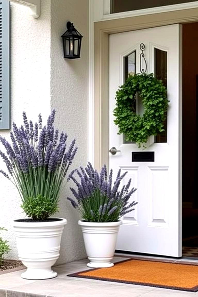 Potted Lavender Planter Accents - 24 Lavender Front Door Ideas