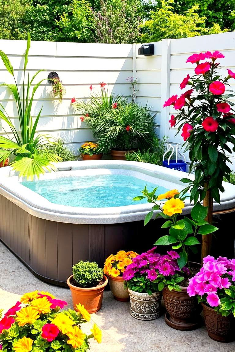 Potted Plant Arrangements - 24 Hot Tub Landscaping Ideas