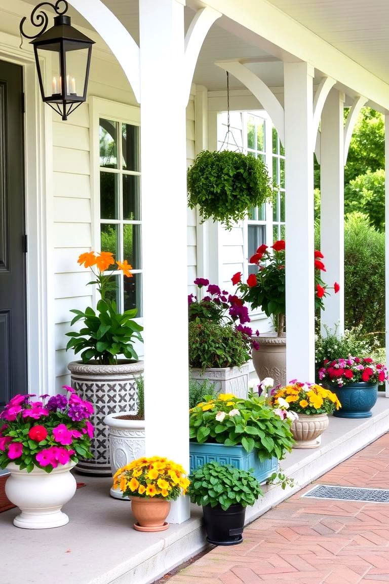 Potted Plants and Flowers - 24 White Farmhouse With Wrap-around Porch Ideas