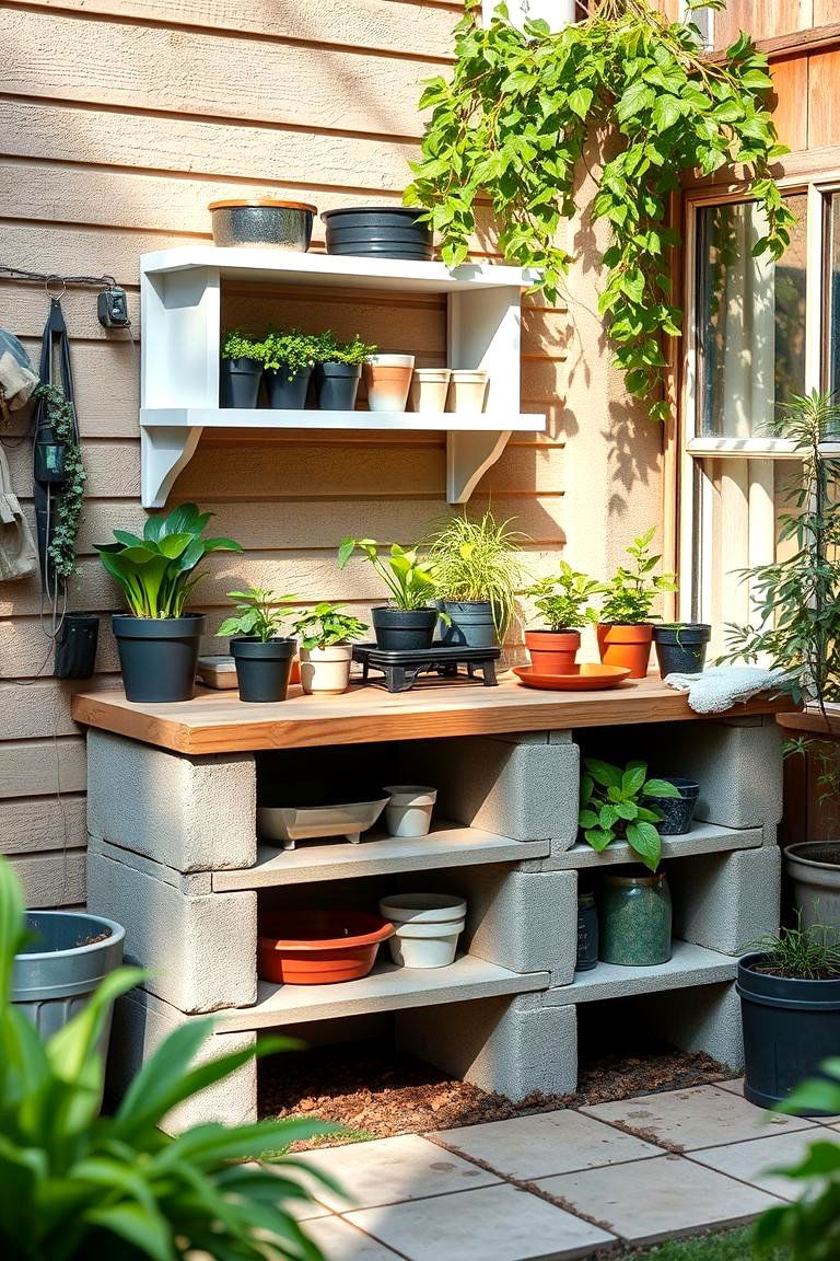 Potting Bench Station - 24 Cinder Block Garden Ideas