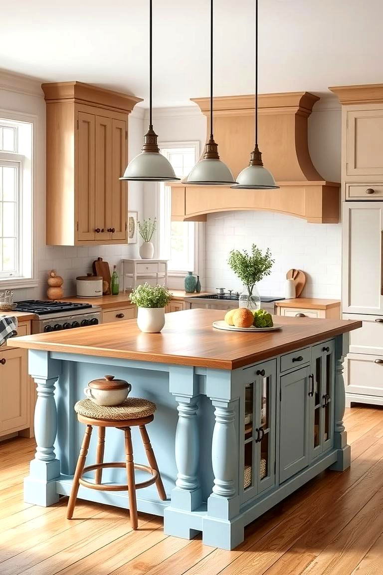 Powder Blue Country Style Island - 24 Blue Kitchen Island Ideas