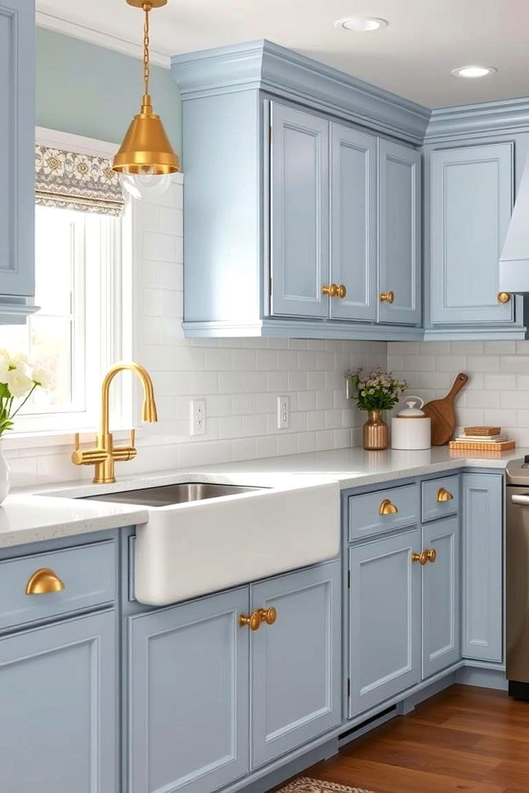 Powder Blue with Gold Fixtures - 24 Blue Kitchen Ideas
