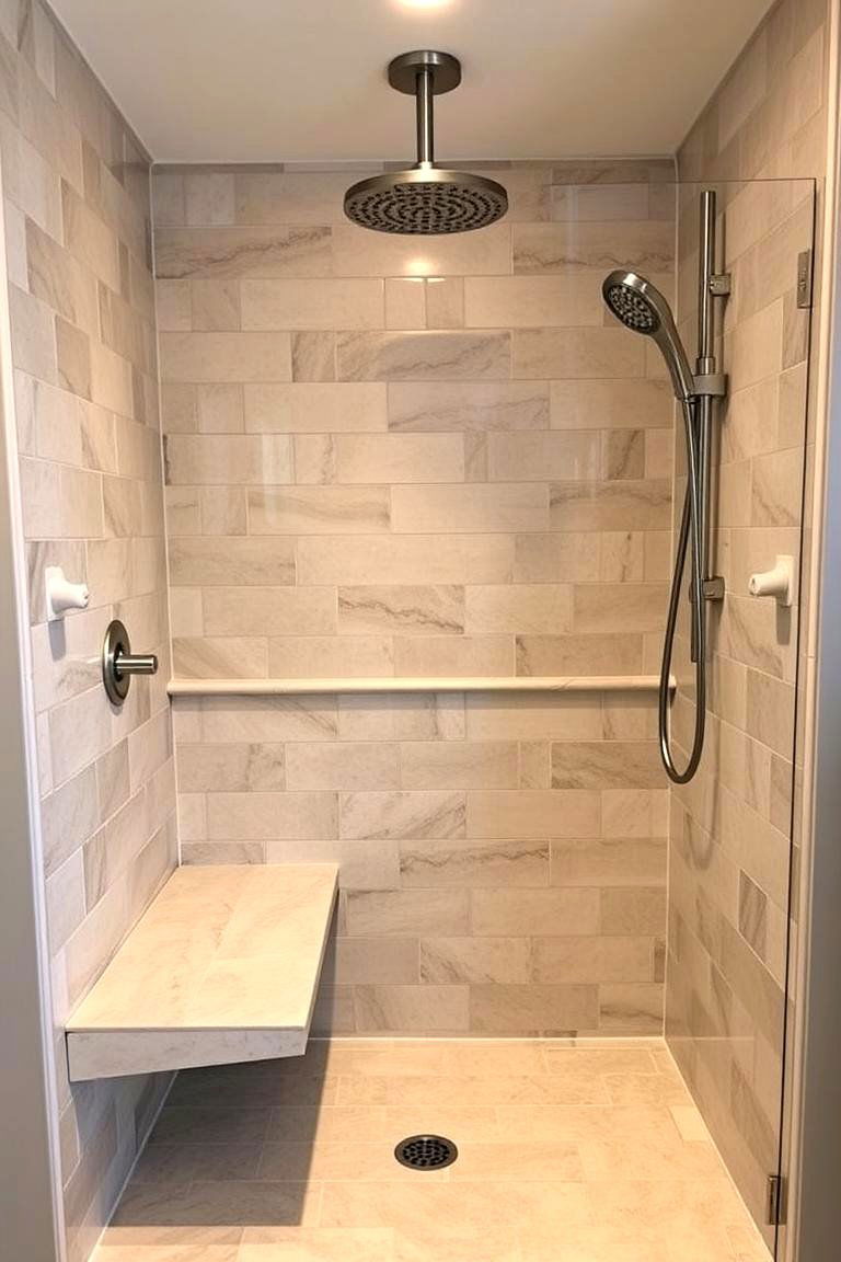 Practical Half Wall with a Built in Bench - 24 Half-wall Shower Ideas