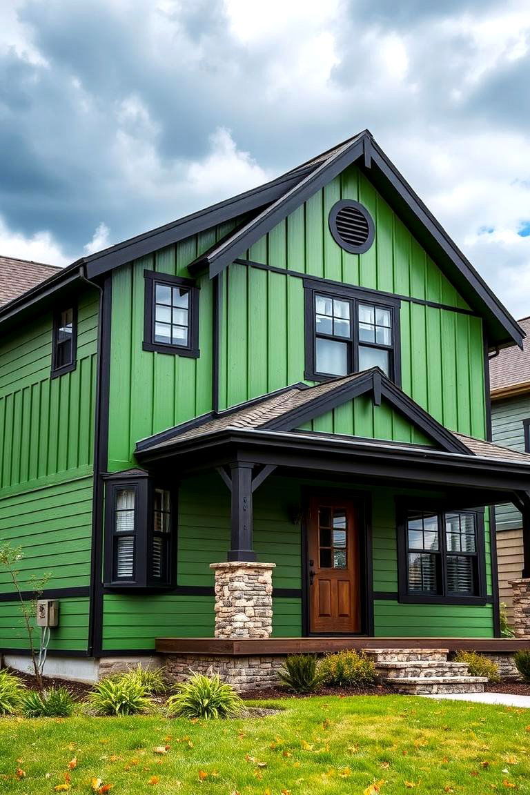 Practical Weather Resistance - 24 Green House Exterior With Black Trim