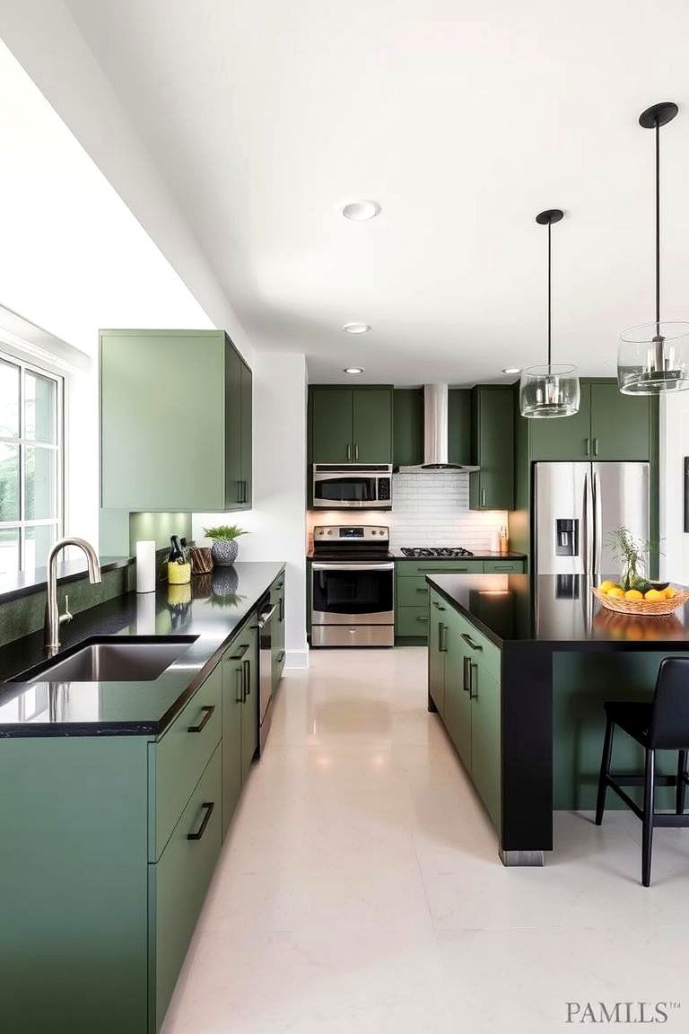 Practicalities of Cleaning and Maintenance - 24 Green Kitchen Cabinets With Black Countertops