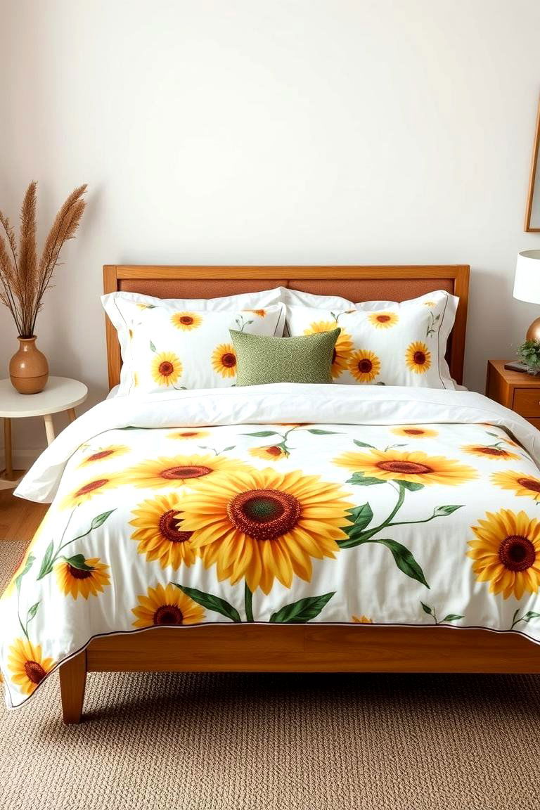Printed Bedspread with Sunflower Flair - 24 Sunflower Bedroom Ideas
