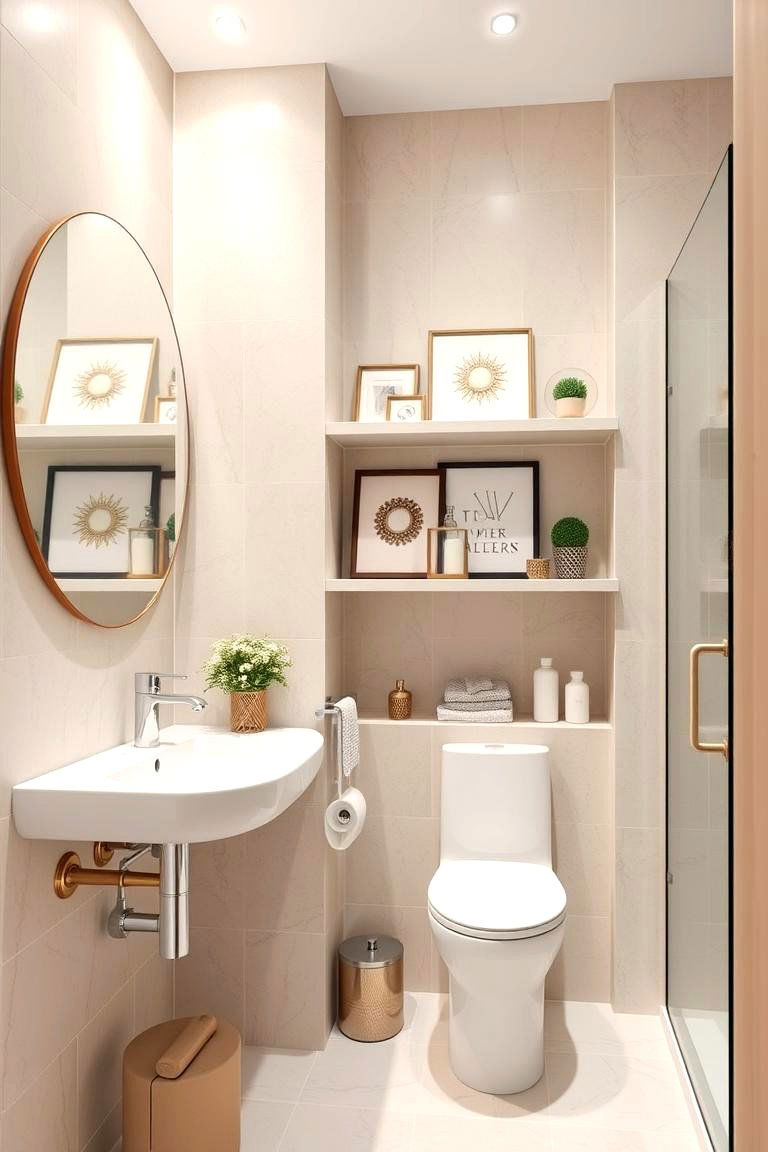 Pristine Open Shelving - 24 Beige and White Bathroom Ideas