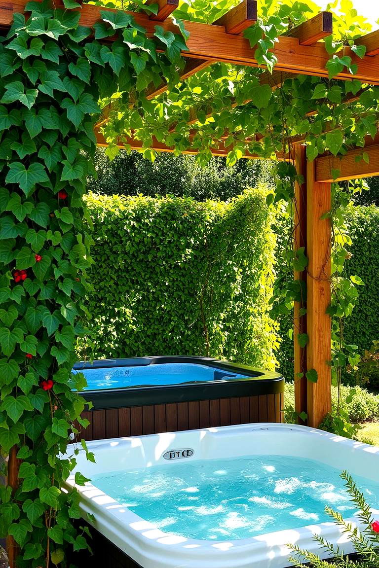 Privacy Trellis with Climbing Vines - 24 Backyard Hot Tub Privacy Ideas