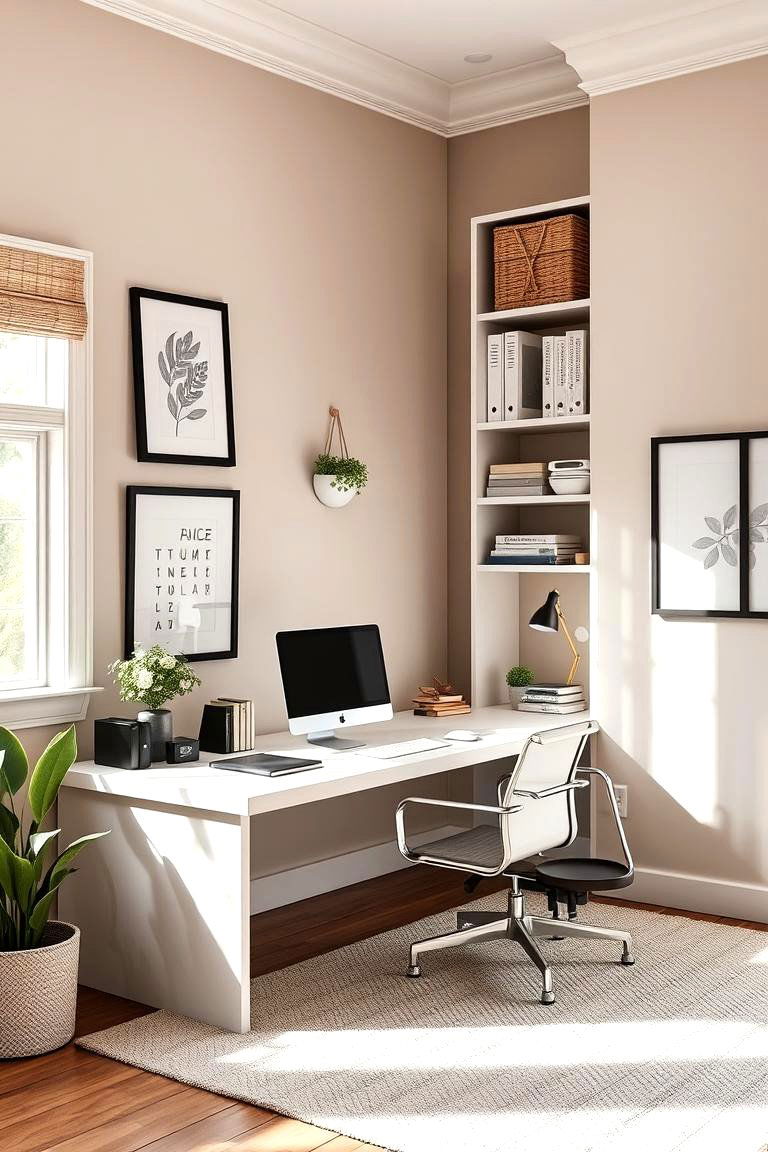 Productive Greige Home Office - 24 Greige Interior Design Ideas
