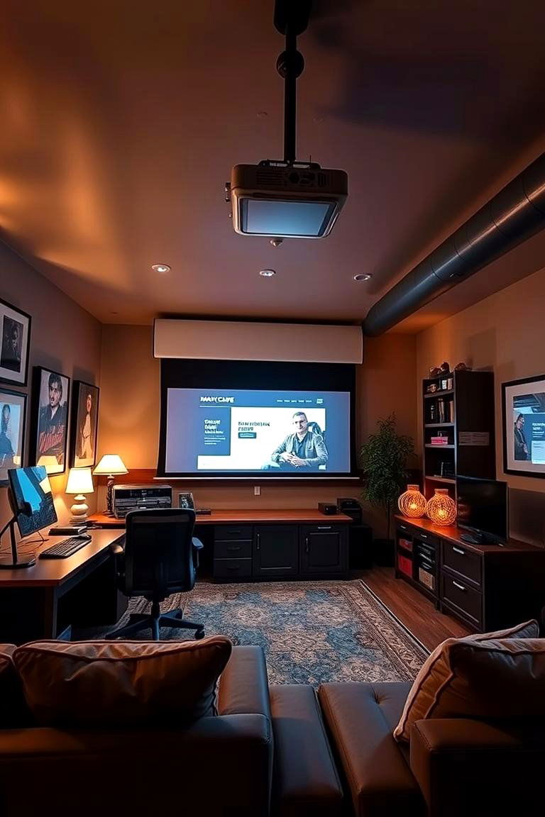 Projector and Screen for Presentations and Entertainment - 24 Man Cave Office Ideas